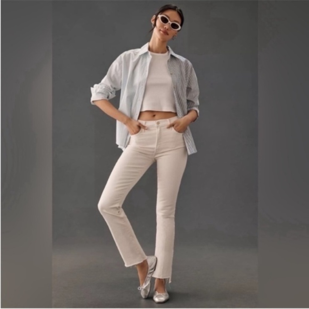 MOTHER The Insider Crop Step Fray Jeans In Cream Puffs